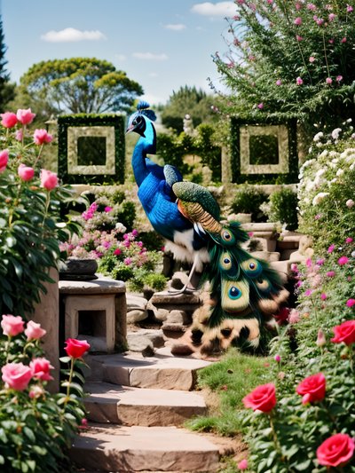 Peacock in Rose Garden Photography QR Code Art