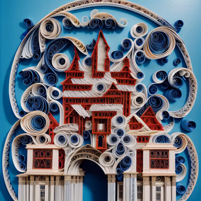Quilled Paper Building Folk Art QR Code Art — image 1