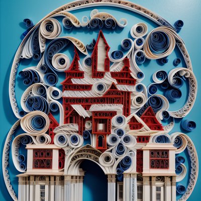 Quilled Paper Building Folk Art QR Code Art