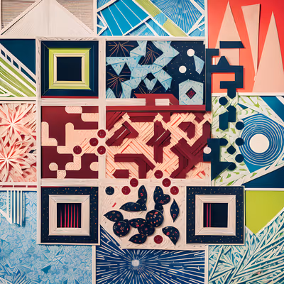 Cut Paper Geometric Patchwork Collage QR Code Art — image 1