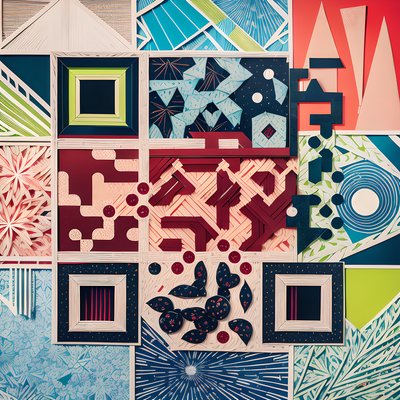 Cut Paper Geometric Patchwork Collage QR Code Art