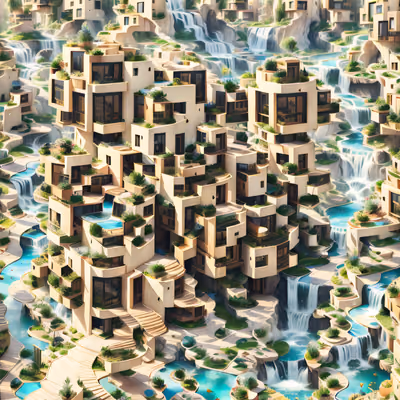 Terraced Waterfall City 3D Garden QR Code Art — image 1