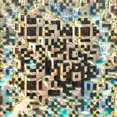 Terraced Waterfall City 3D Garden QR Code Art