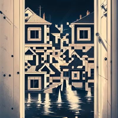 Doorway View of Night Houses QR Code Art — image 1