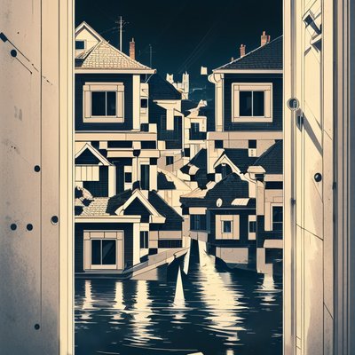 Doorway View of Night Houses QR Code Art