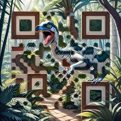 Велоцираптор в джунглях: мультяшный QR-код для постеров — изображение 1