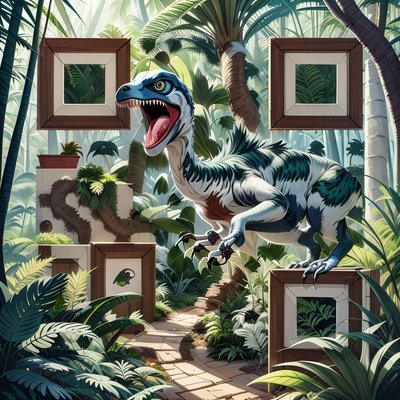 Velociraptor in Jungle Cartoon QR Code for Posters