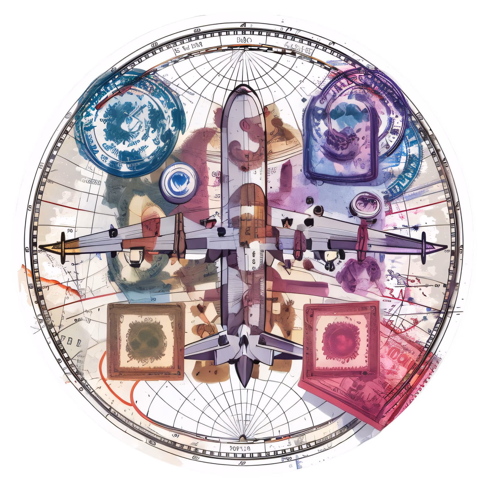 Самолёт и паспортные штампы на карте: QR-код для наклеек — изображение 1