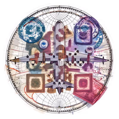 Самолёт и паспортные штампы на карте: QR-код для наклеек — изображение 1