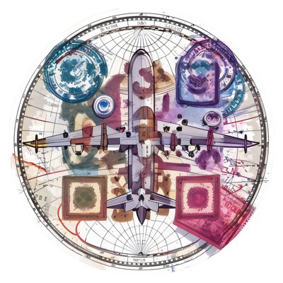 Airplane Passport Stamps Map QR Code for Stickers