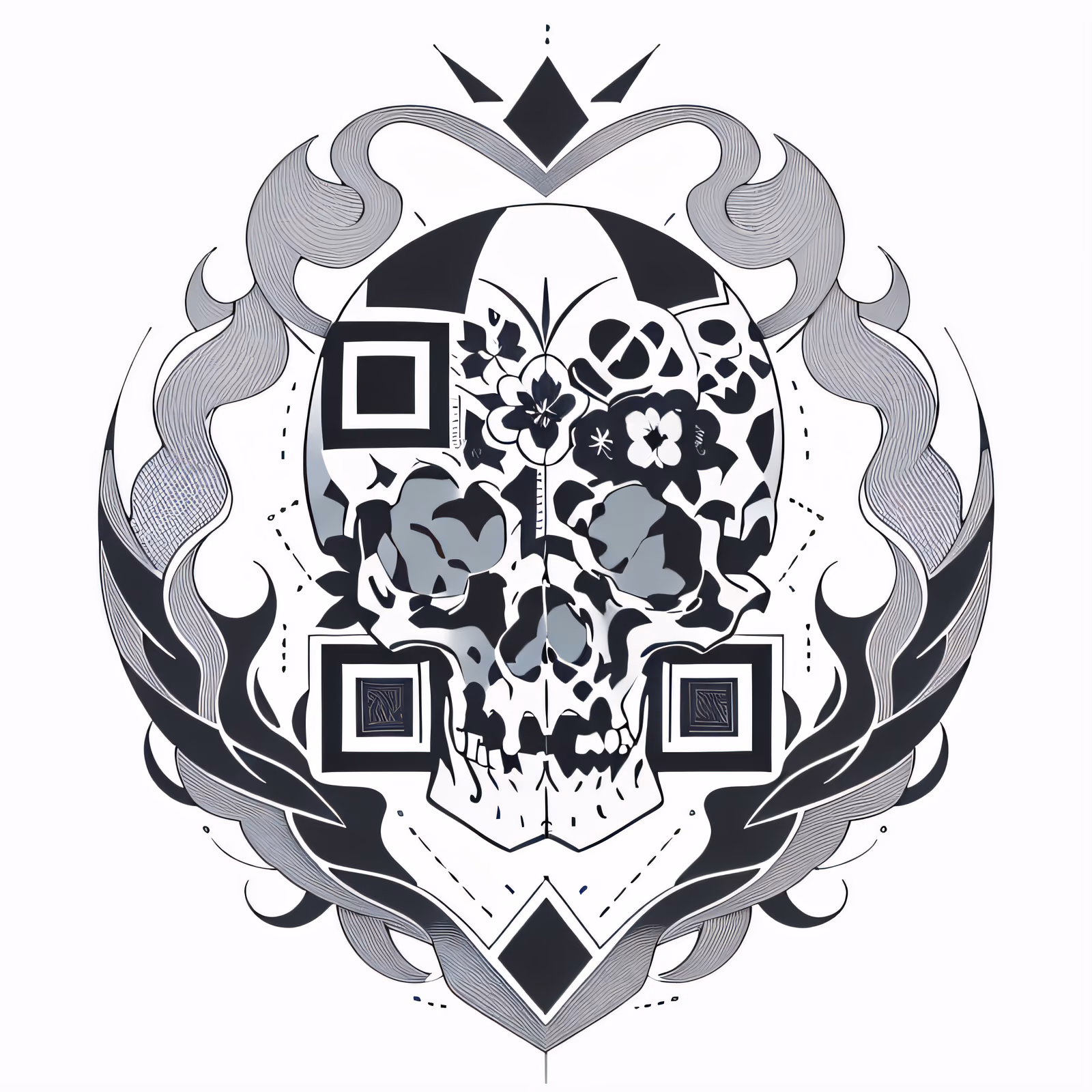 Tribal Skull Ink Tattoo QR Code for Temporary Tattoos — image 1