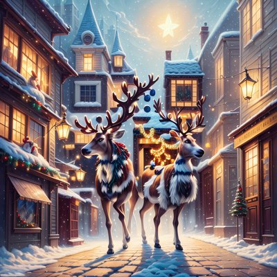Reindeer on Snowy Christmas Street QR Code for Greeting Cards
