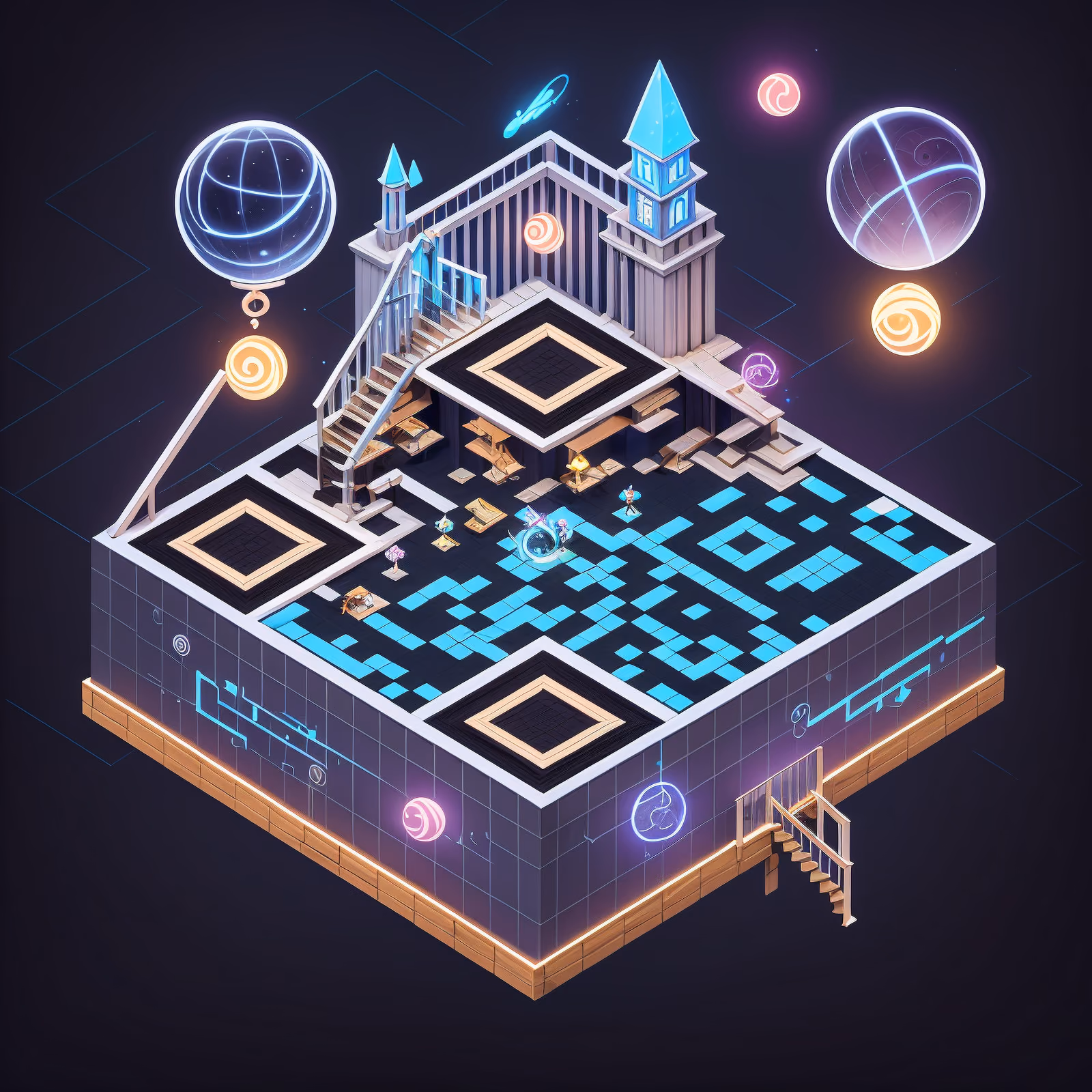 Isometric Mage Academy Floating Island QR Code for Posters — image 1