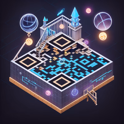 Isometric Mage Academy Floating Island QR Code for Posters — image 1