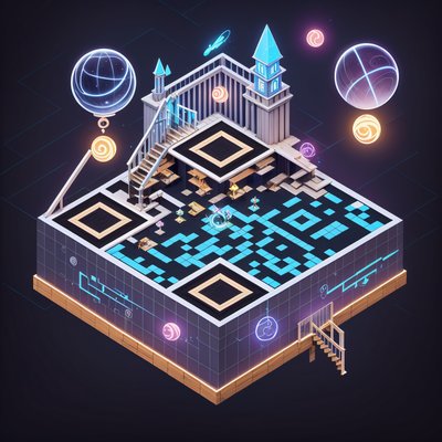 Isometric Mage Academy Floating Island QR Code for Posters