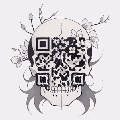 Череп с цветущей вишней: QR-код для временных тату — изображение 1