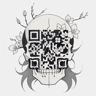 Cherry Blossom Skull Tattoo QR Code for Temporary Tattoos