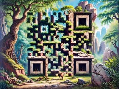 Fantasy Forest Rock Formation Painting QR Code Art