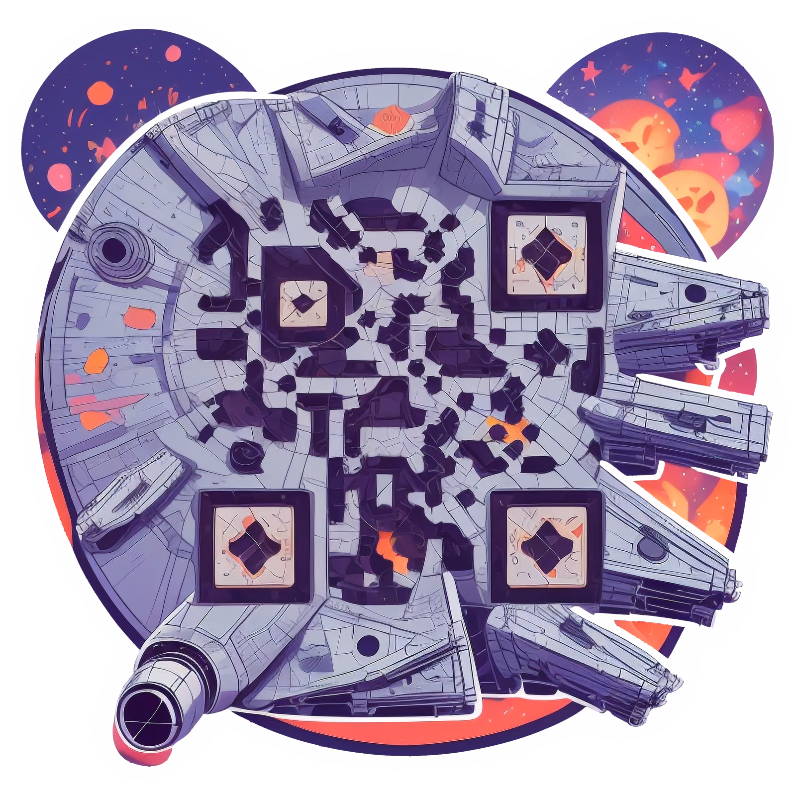 Grey Spaceship Vector Sticker QR Code for Stickers — image 1