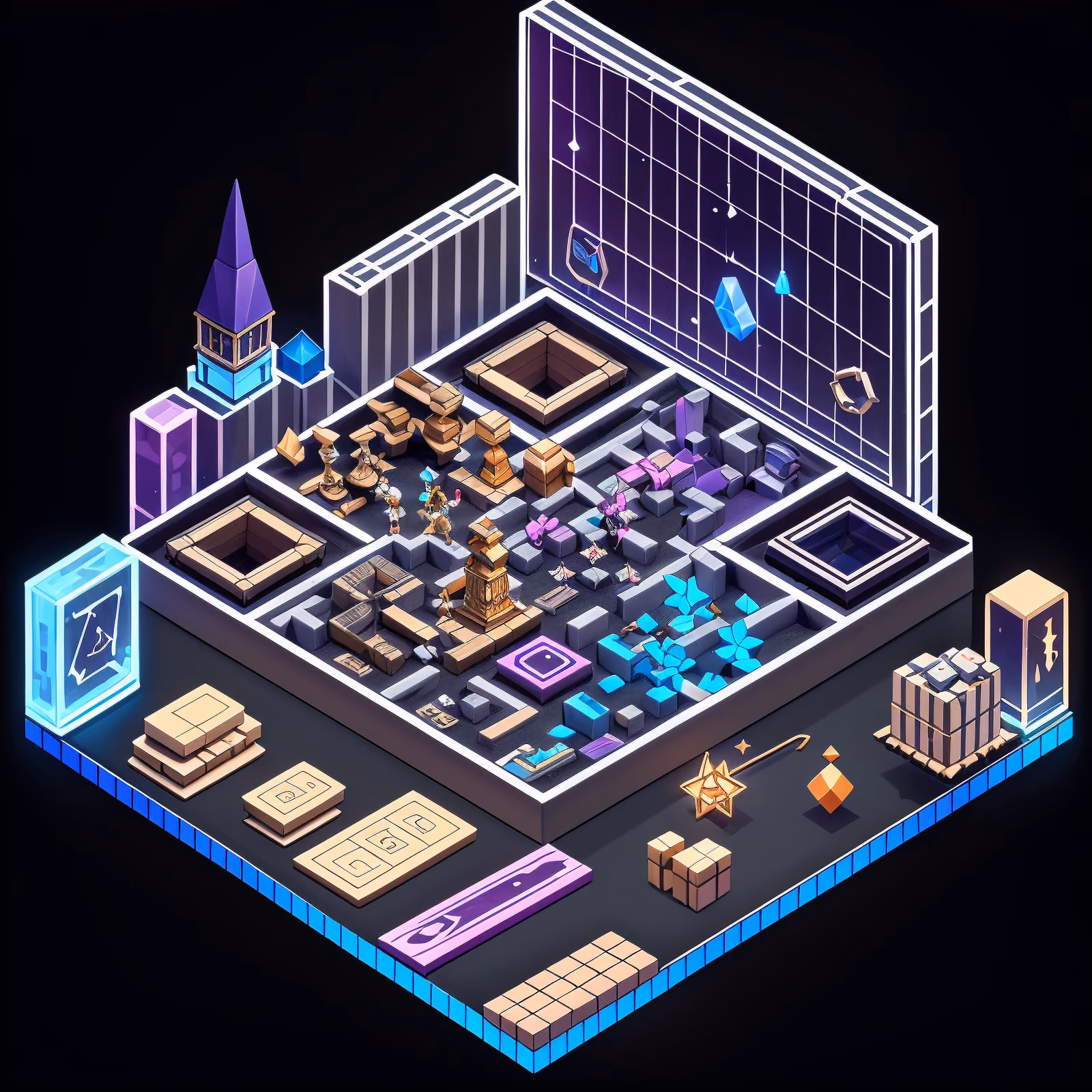 Isometric Fantasy Inventory Game Board QR Code Poster — image 1