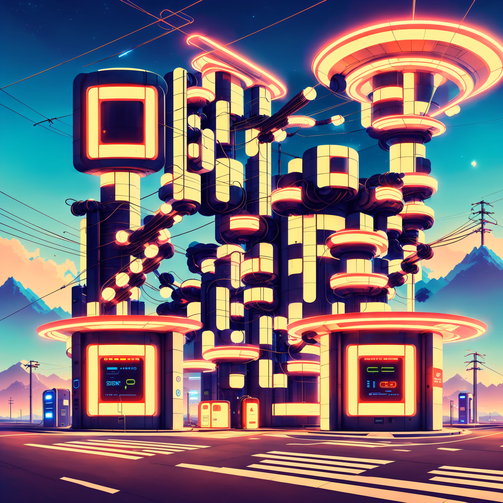 Retrofuturist Neon Fuel Station QR Code Poster — image 1