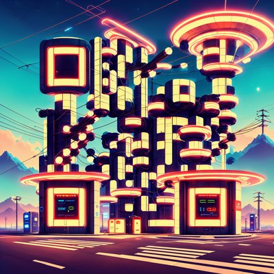 Ретрофутуристичная неоновая заправка: постер с QR-кодом