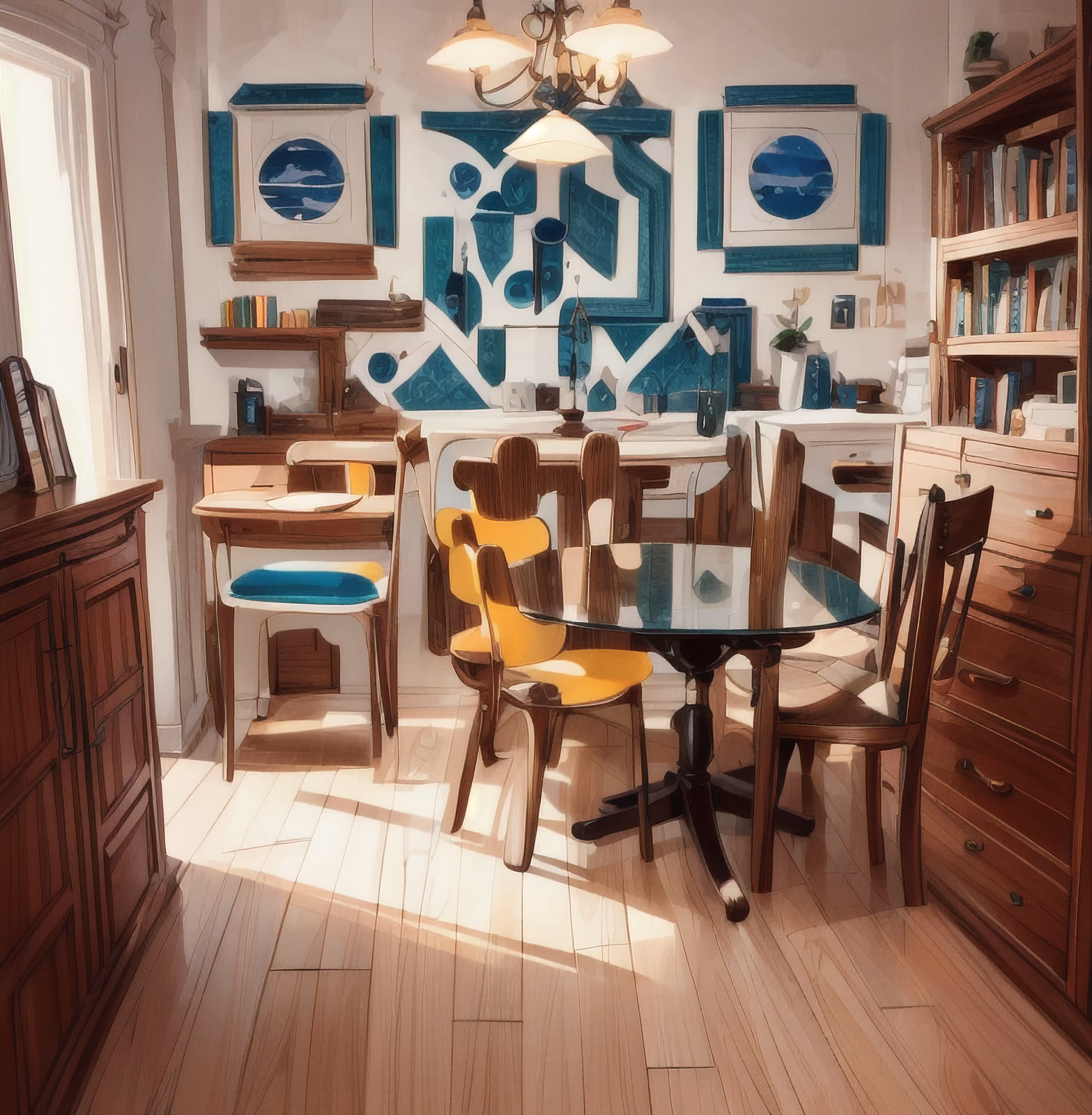 Sunlit Dining Room Digital Painting Interior QR Code Art — image 1
