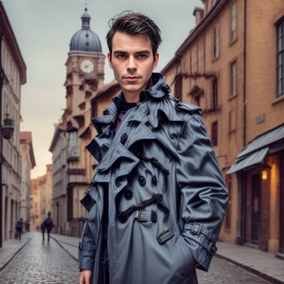 Trench Coat Man Street Portrait QR Code for Posters