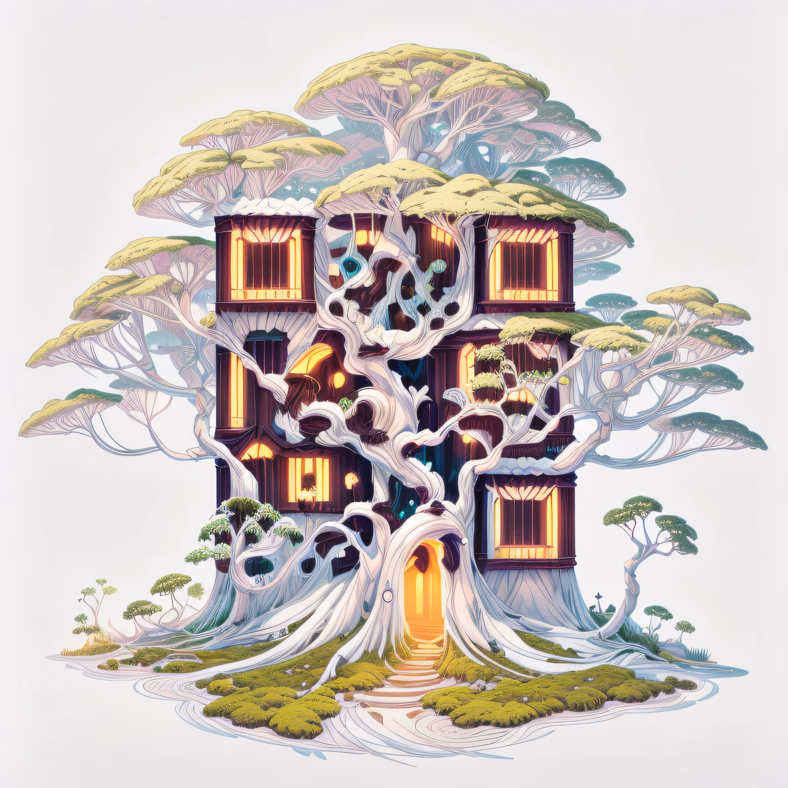 Домик на дереве в стиле игрового арта: QR-код для постеров — изображение 1
