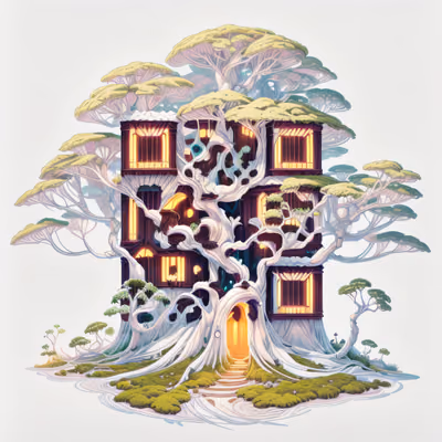 Домик на дереве в стиле игрового арта: QR-код для постеров — изображение 1