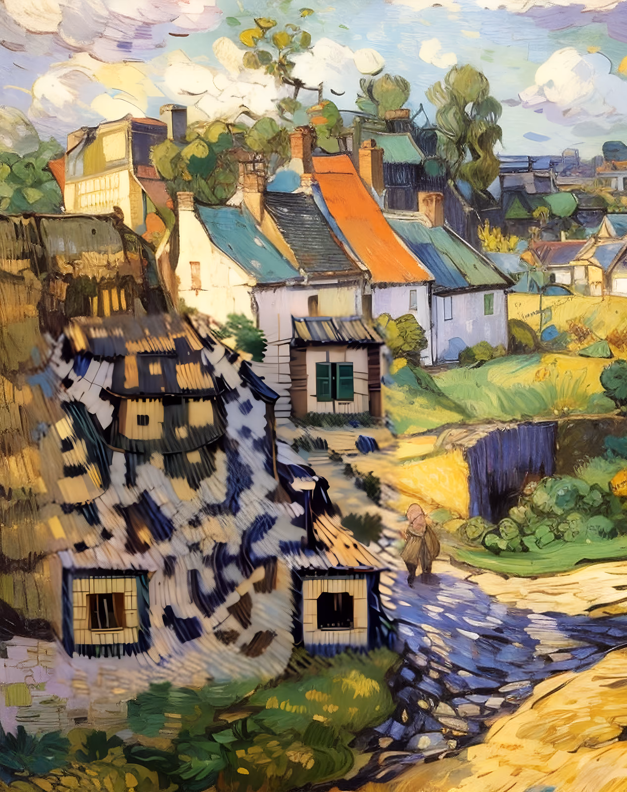 Village Houses Oil Painting QR Code Art — image 1
