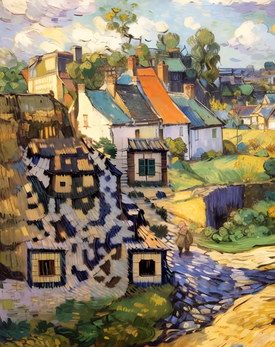 Village Houses Oil Painting QR Code Art — image 1