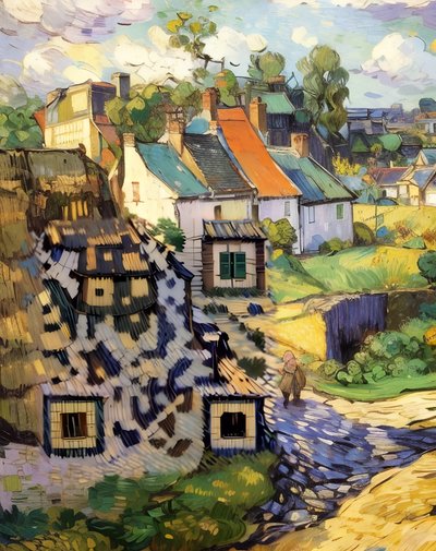 Village Houses Oil Painting QR Code Art