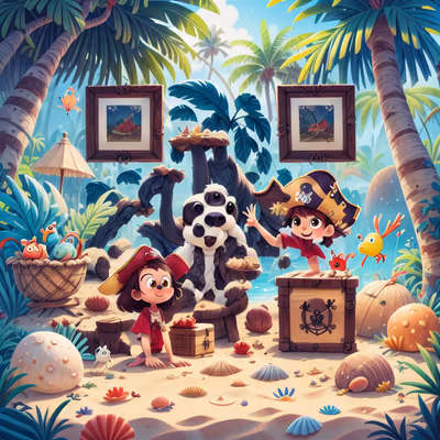 Pirate Kids Tropical Beach Cartoon QR Code for Posters — image 1