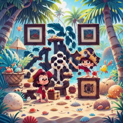 Pirate Kids Tropical Beach Cartoon QR Code for Posters