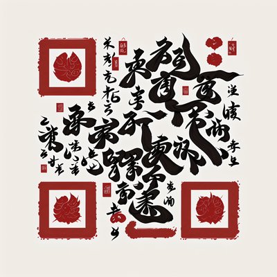 Black Ink Brush Calligraphy Lettering QR Code Art