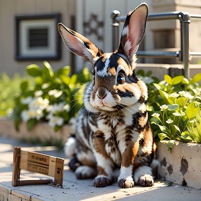 Sunlit Rabbit Among Flowers 3D QR Code Art