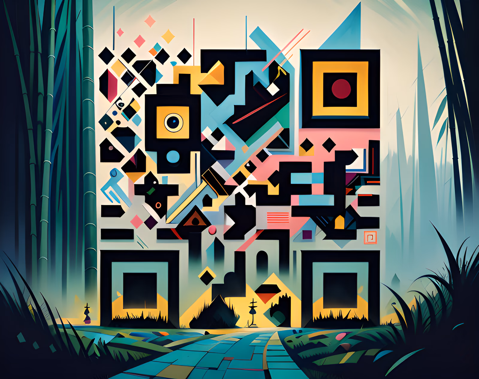 Бамбуковый лес: геометрический абстрактный QR-код для постеров — изображение 1
