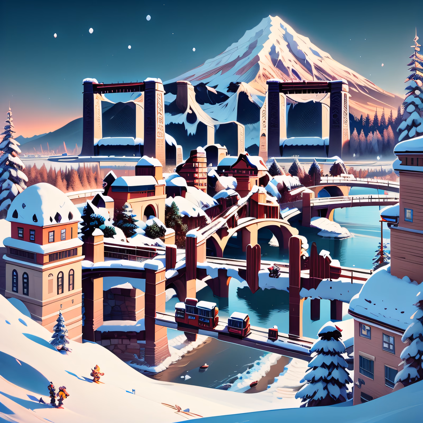 Snowy City Mountain Game Art QR Code for Posters — image 1