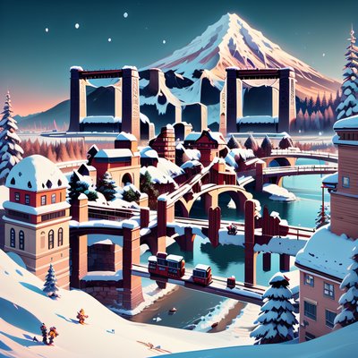 Snowy City Mountain Game Art QR Code for Posters