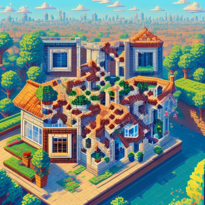 Rooftop Garden House Pixel Art QR Code Art