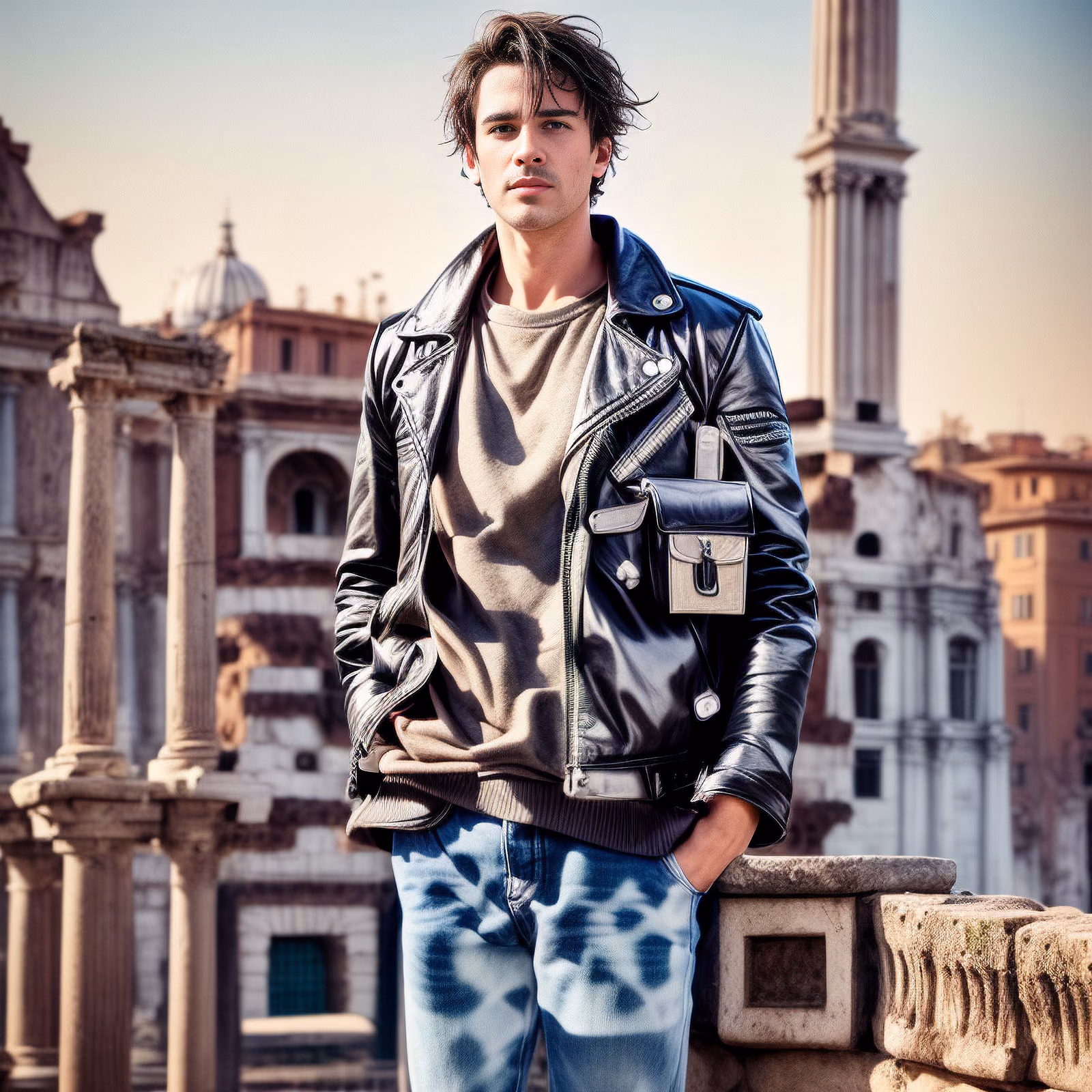 Man in Rome Ruins Photorealistic QR Code Poster — image 1