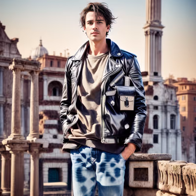 Man in Rome Ruins Photorealistic QR Code Poster — image 1