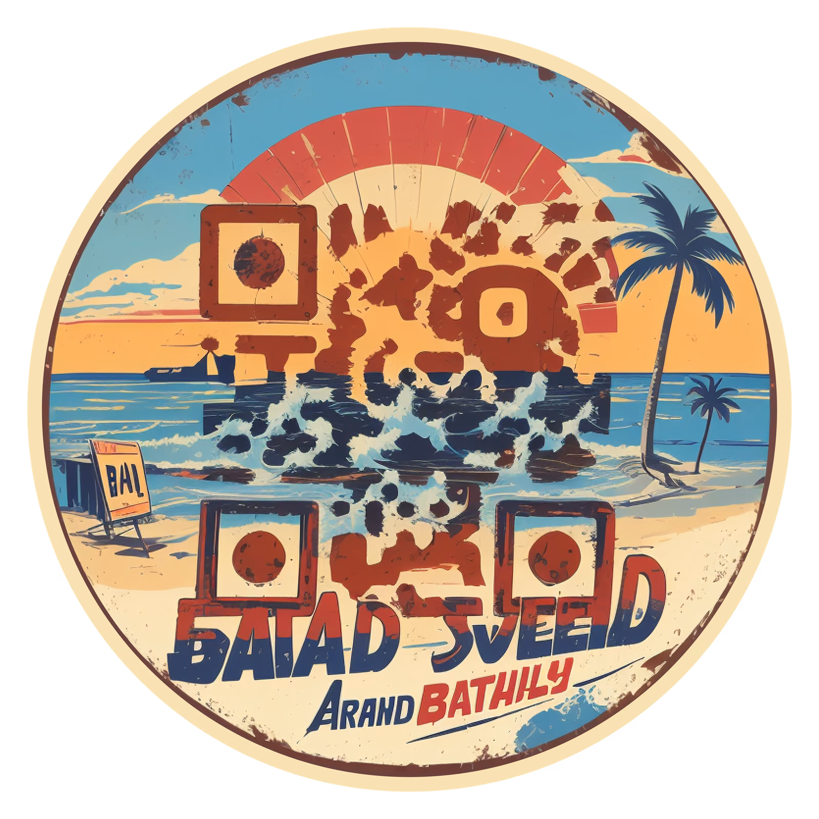Vintage Beach Sunset Sign QR Code for Stickers — image 1