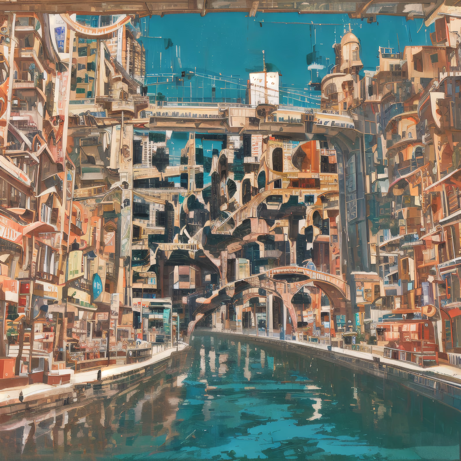 Sci-Fi City Canal Digital Painting QR Code Art — image 1