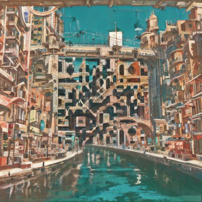 Sci-Fi City Canal Digital Painting QR Code Art