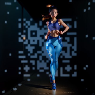 Running Woman Athletic Digital Painting QR Code for Posters