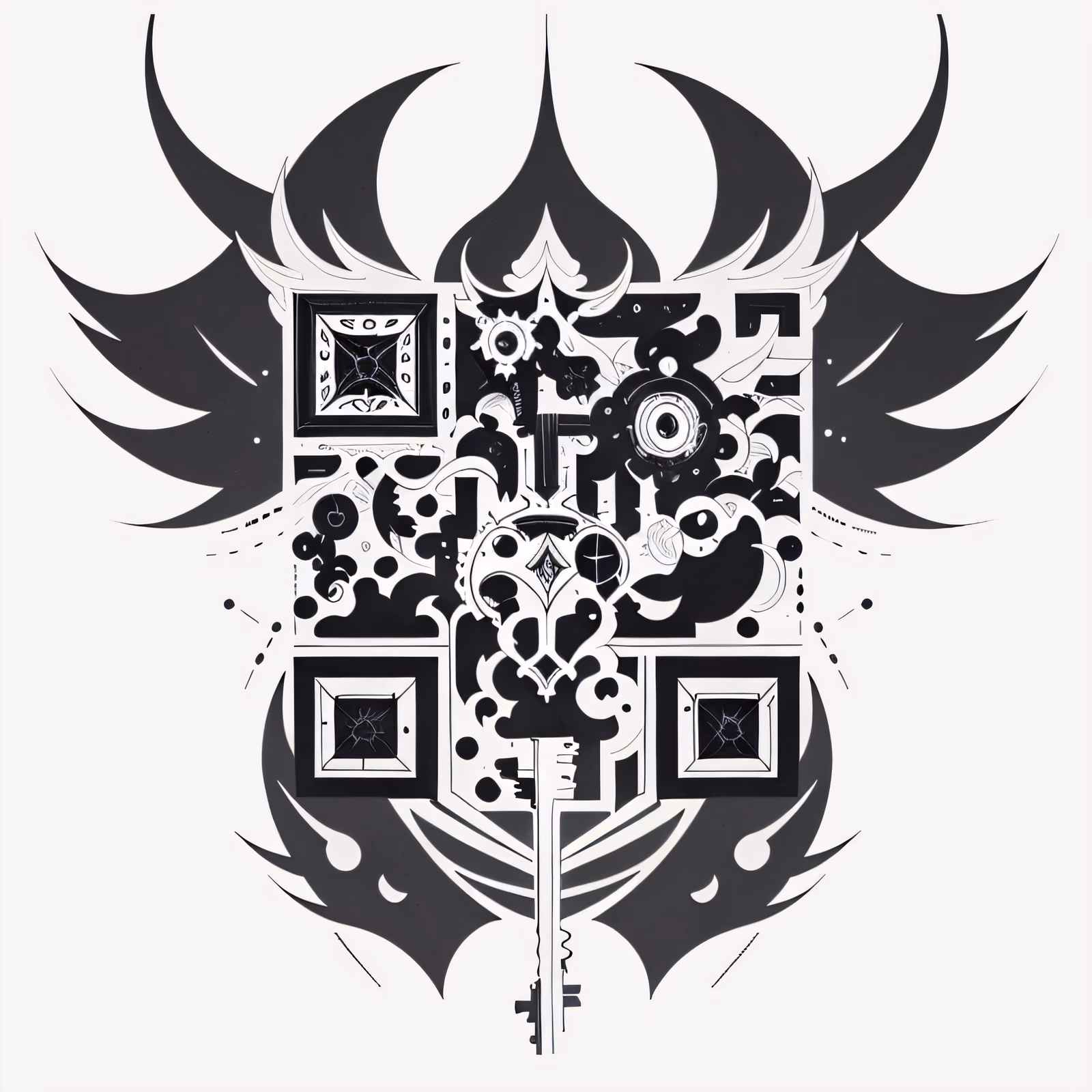 Крылатый орнамент с ключом для временной тату: QR-код — изображение 1
