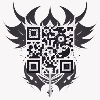 Крылатый орнамент с ключом для временной тату: QR-код — изображение 1