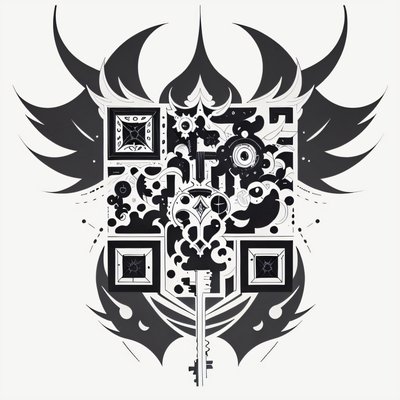 Ornate Key Winged Tattoo QR Code for Temporary Tattoos
